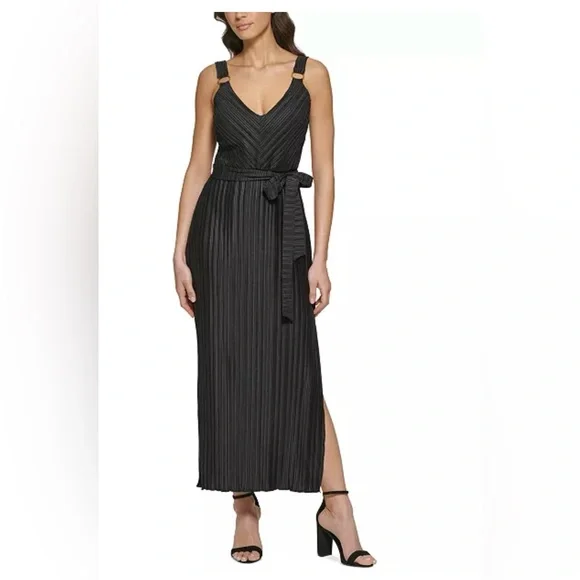 Guess | Dresses | New With Tags Guess Womens Formal Black Pleated Belted  Maxi Dress Size 2 | Poshmark